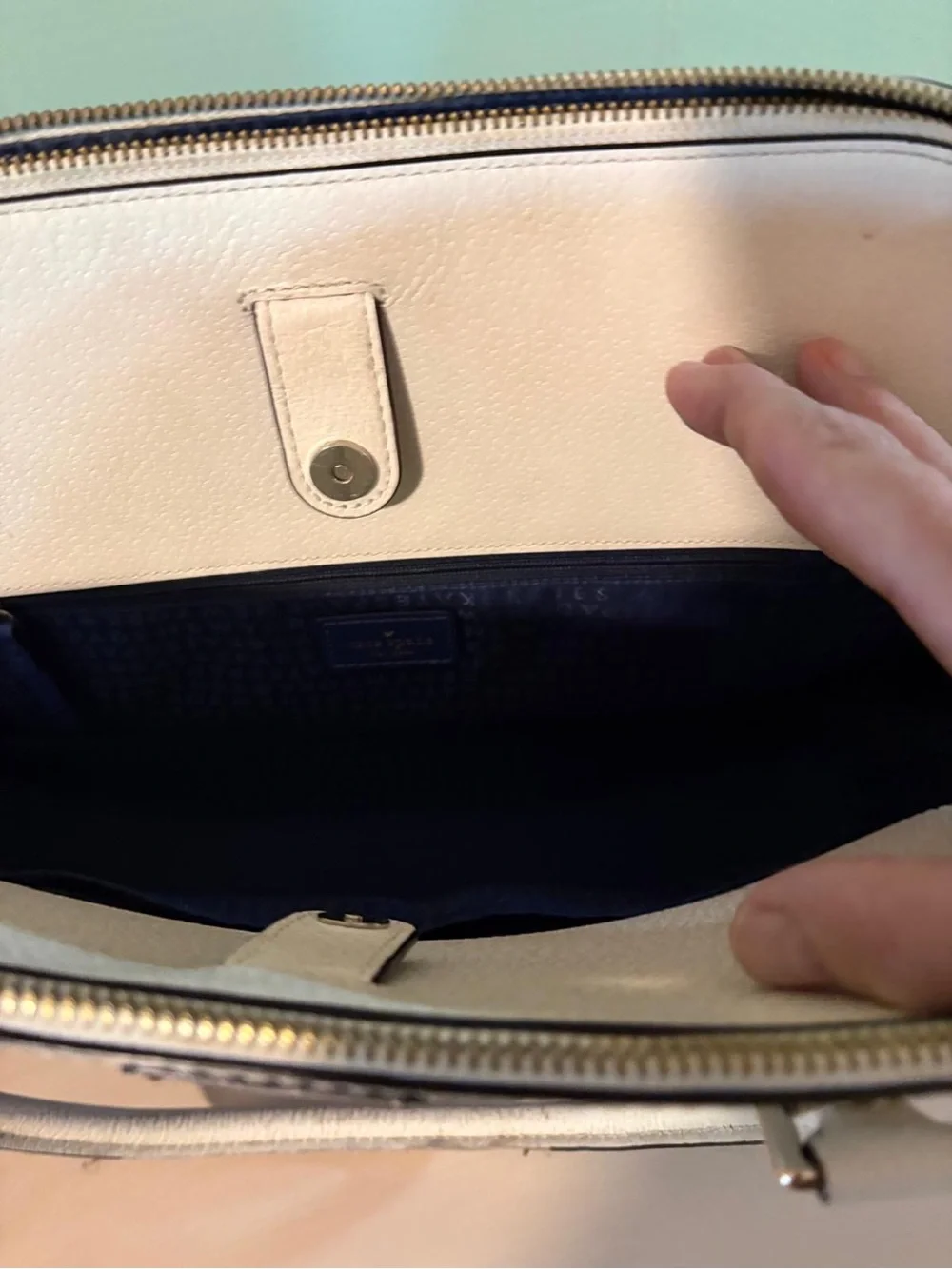 Kate Spade Grove Street Carli Satchel Blue Cream Colorblock Leather Handbag